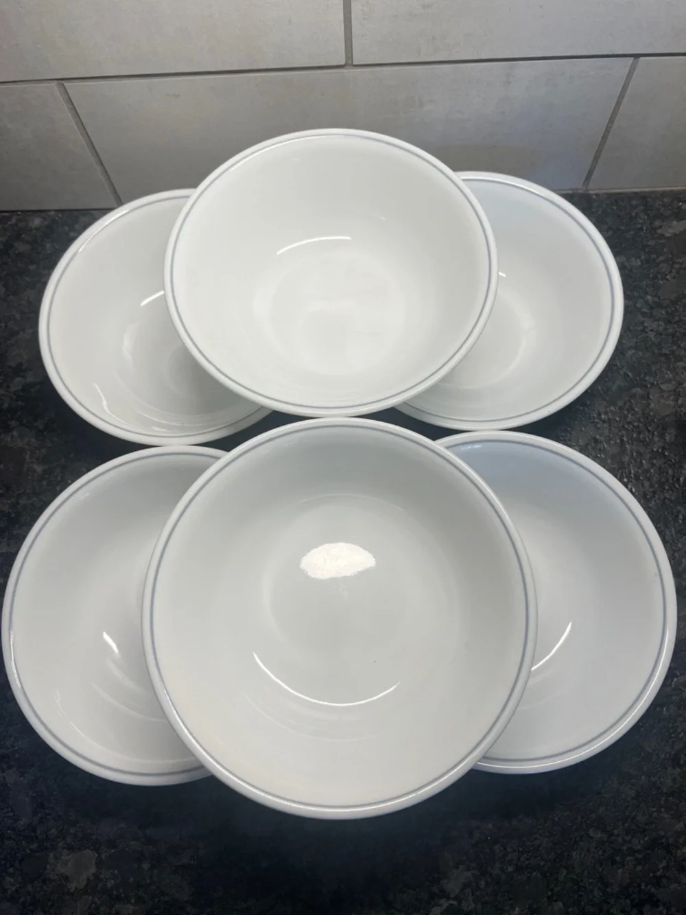 Corelle Vintage White Cereal Bowls with gray stripe – Set of 6